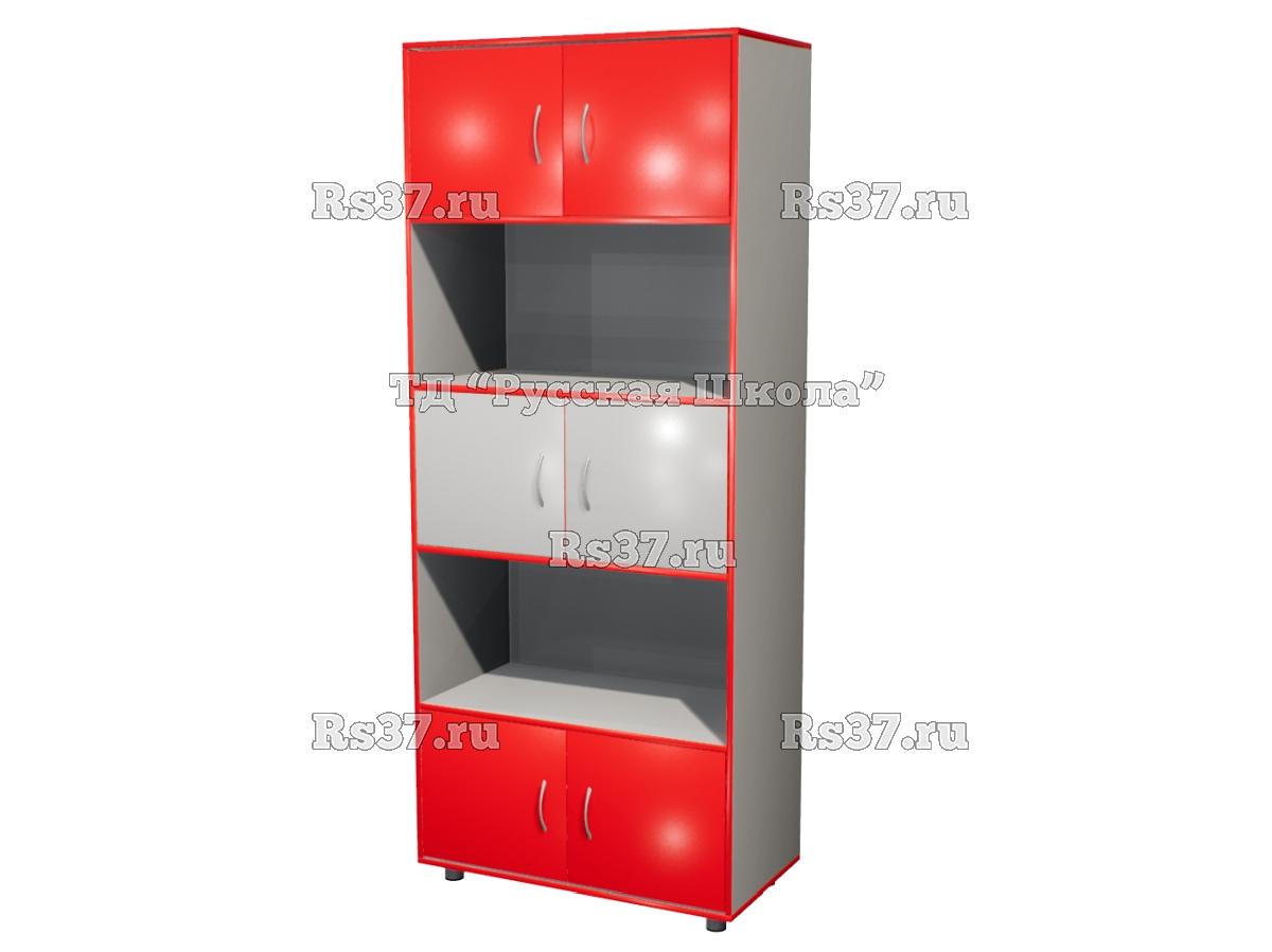 Шкаф КВАНТ широкий полуоткрытый М3 «Точка роста» (ЛДСП 22 мм, к. Серый, ф. Серый/Красный)