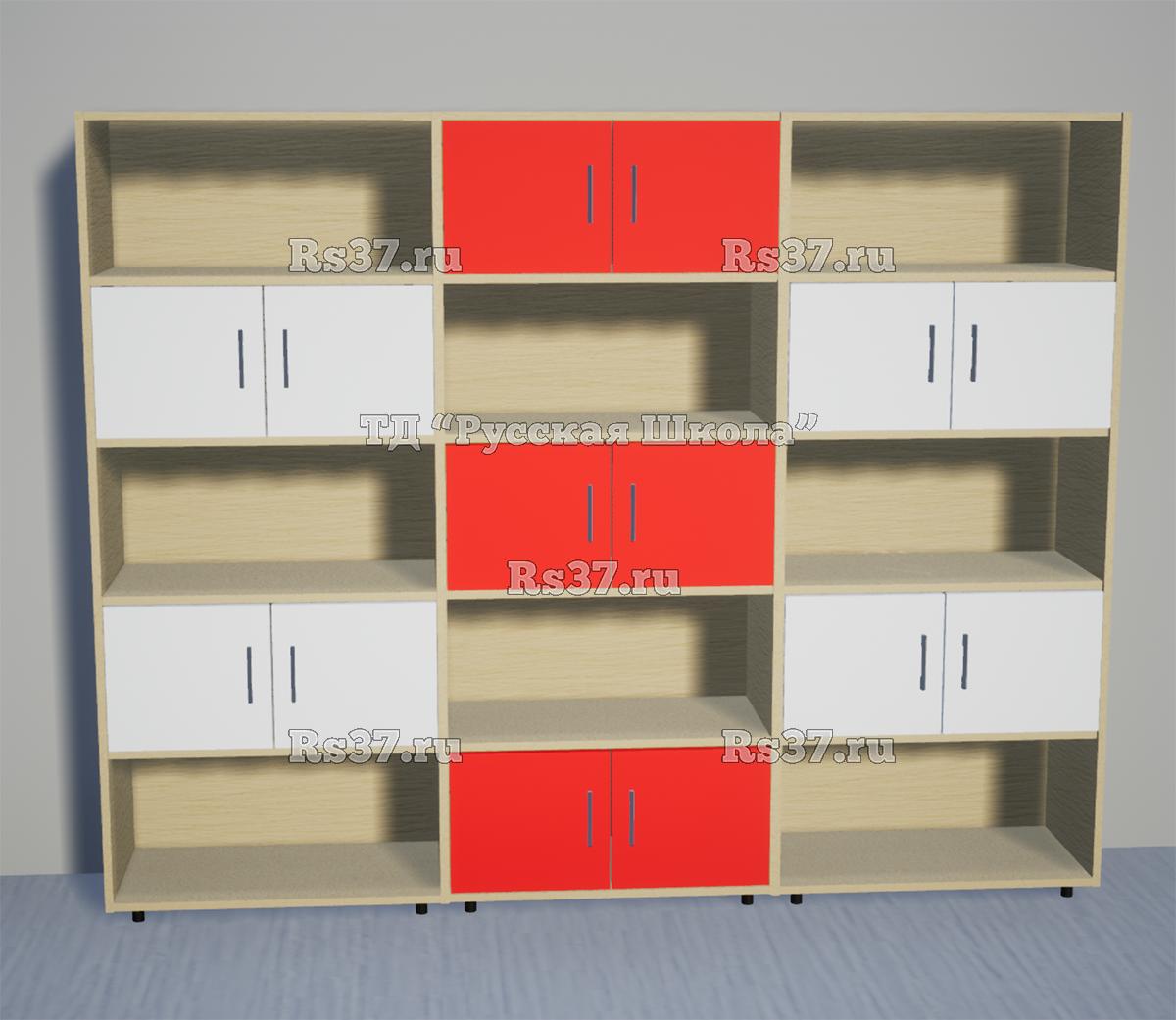 Шкаф КВАНТ М7А многосекционный полуоткрытый «Точка роста» (ЛДСП 22 мм, к. Клён, ф. Белый/Красный)