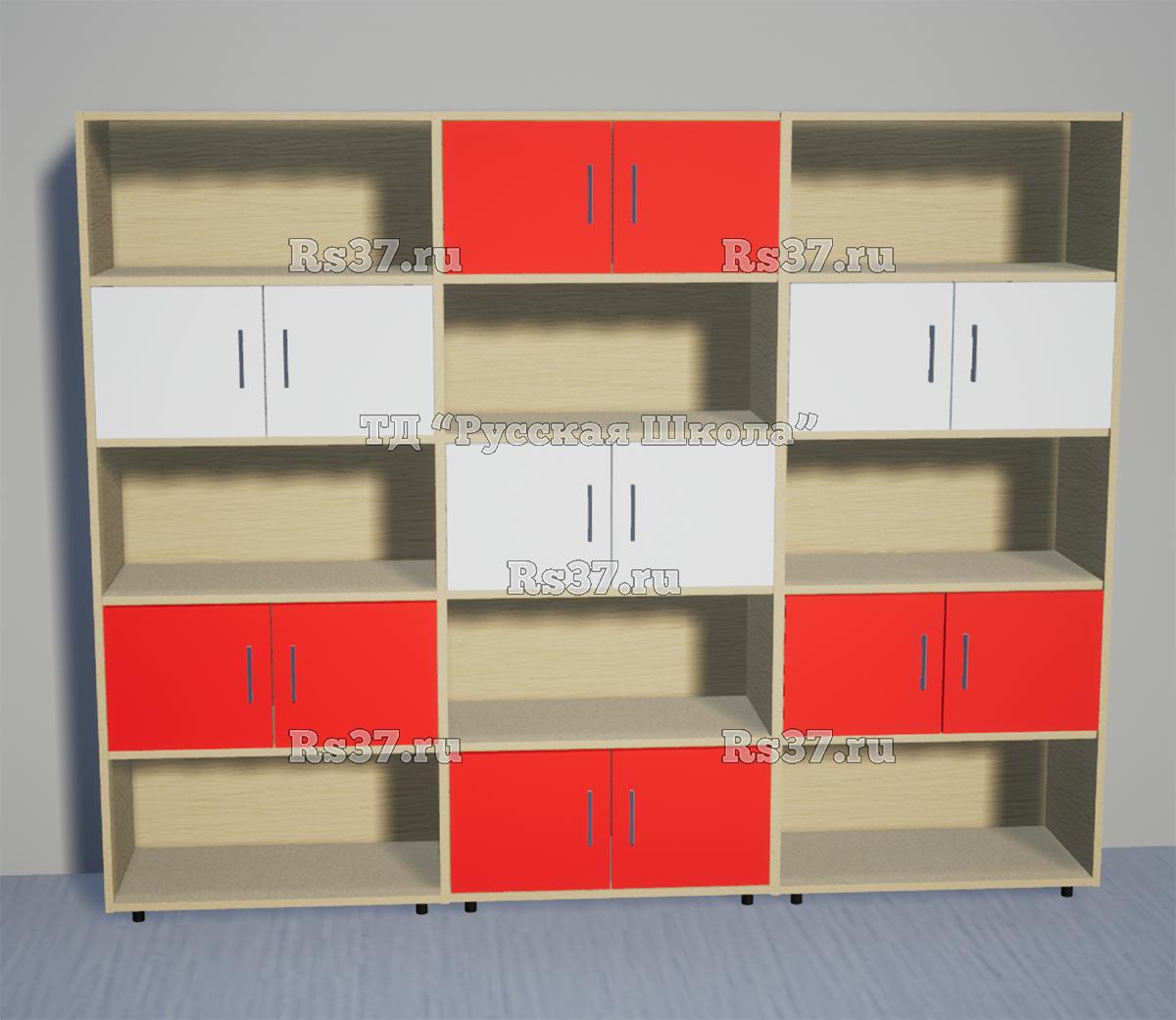 Шкаф КВАНТ М7Б многосекционный полуоткрытый «Точка роста» (ЛДСП 22 мм, к. Клён, ф. Белый/Красный)