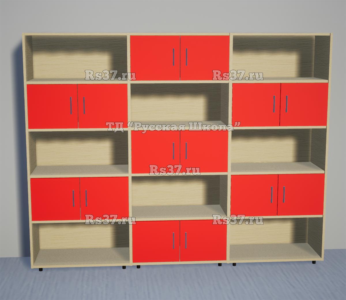 Шкаф КВАНТ М7 многосекционный полуоткрытый «Точка роста» (ЛДСП 22 мм, к. Клён, ф. Красный)