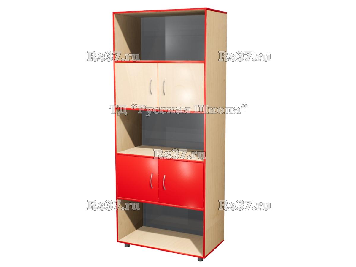 Шкаф КВАНТ широкий полуоткрытый М2 «Точка роста» (ЛДСП 16 мм, к. Клён, ф. Клён/Красный)
