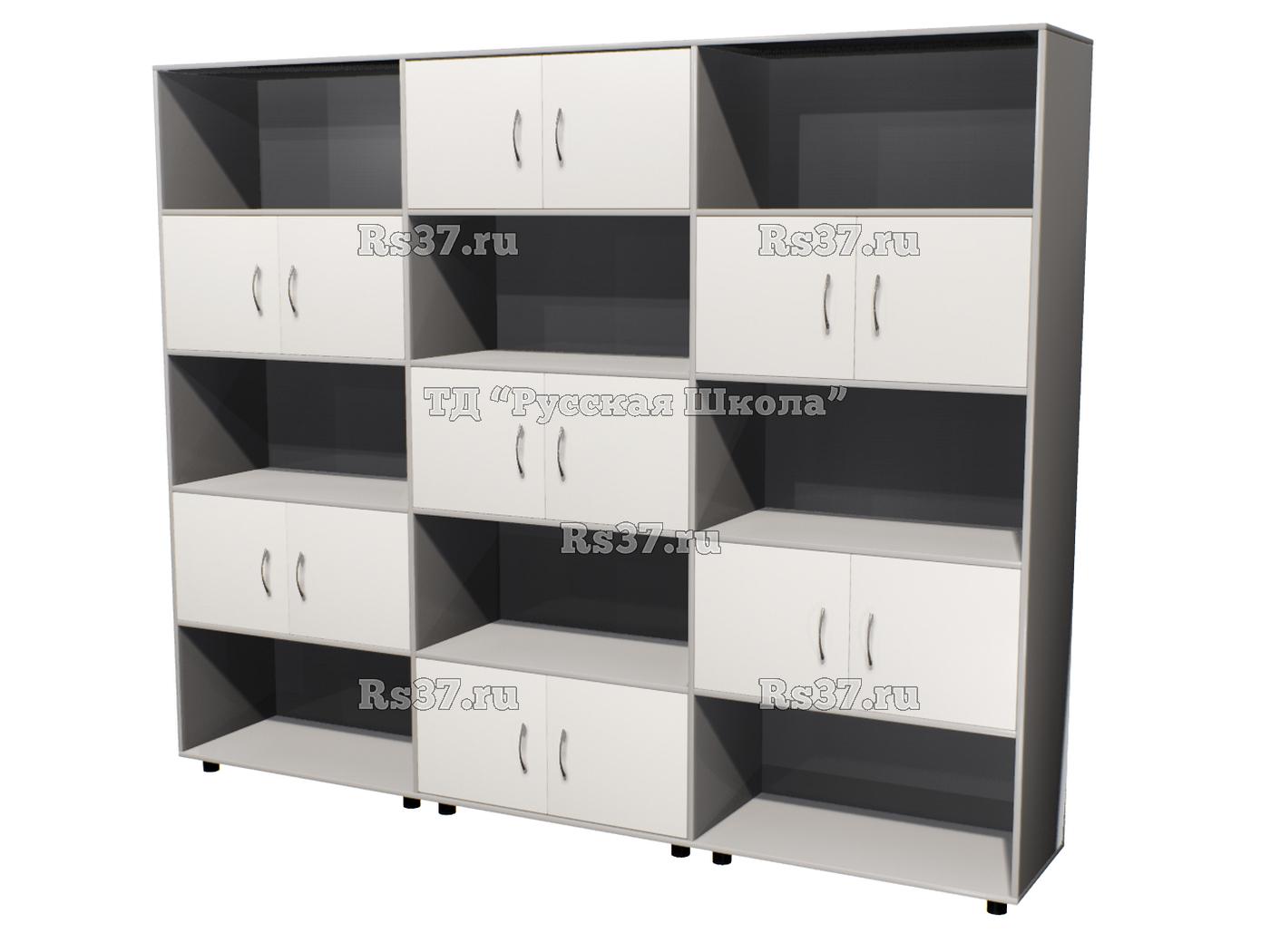 Шкаф КВАНТ М7 многосекционный полуоткрытый «Точка роста» (ЛДСП 16 мм, к. Серый, ф. Белый)