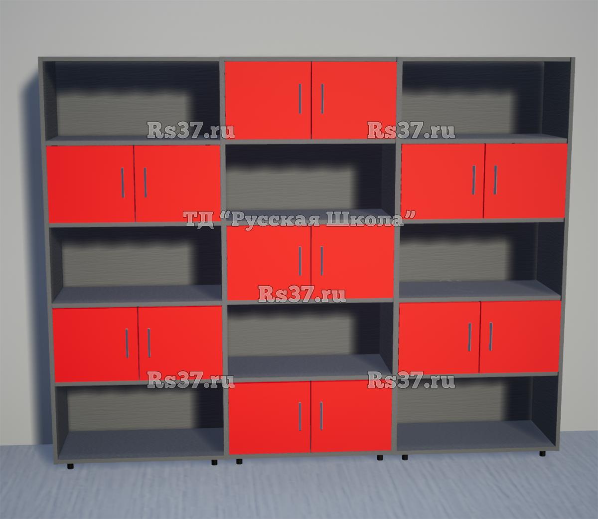 Шкаф КВАНТ М7 многосекционный полуоткрытый «Точка роста» (ЛДСП 16 мм, к. Серый, ф. Красный)