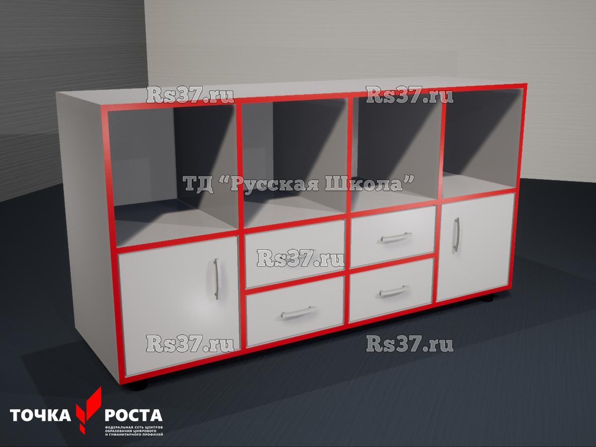 Тумба полуоткрытая 4 ящика и 2 дверцы «Точка роста» (кор. Серый, фас. Серые, кр. Красная)