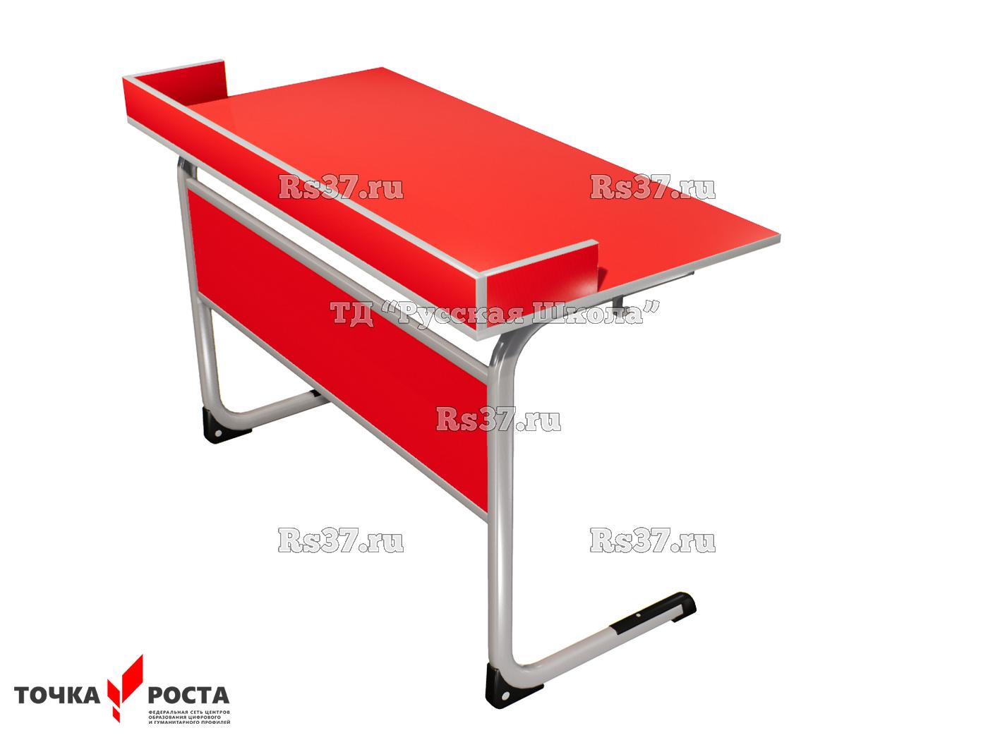 Стол лабораторный ЭЛЛИПС цельносварной с бортом на плоскоовальной трубе «Точка роста» для химии, физики, биологии (2-мест, гр. 6, мк. Серый, кор. Красный)