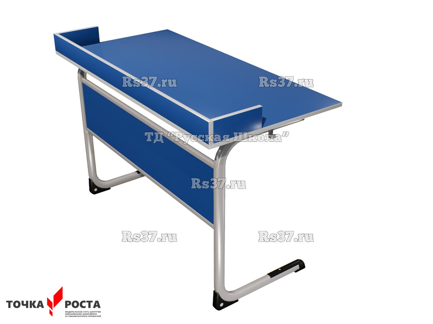 Стол лабораторный ЭЛЛИПС цельносварной с бортом на плоскоовальной трубе «Точка роста» для химии, физики, биологии (2-мест, гр. 6, мк. Серый, кор. Синий)