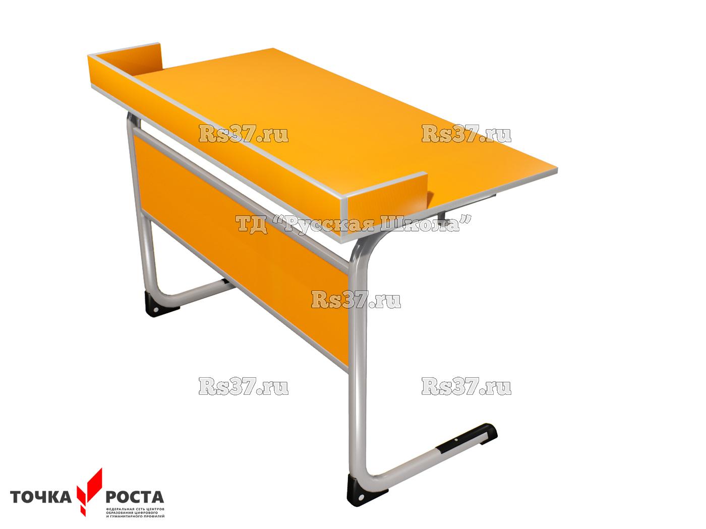 Стол лабораторный ЭЛЛИПС цельносварной с бортом на плоскоовальной трубе «Точка роста» для химии, физики, биологии (2-мест, гр. 6, мк. Серый, кор. Оранжевый)