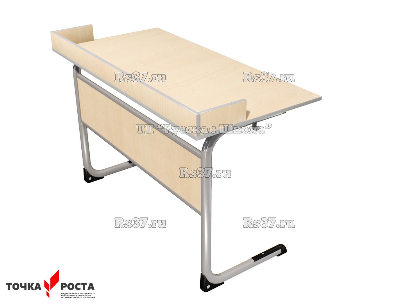 Стол лабораторный ЭЛЛИПС цельносварной с бортом на плоскоовальной трубе «Точка роста» для химии, физики, биологии (2-мест, гр. 6, мк. Серый, кор. Клён)