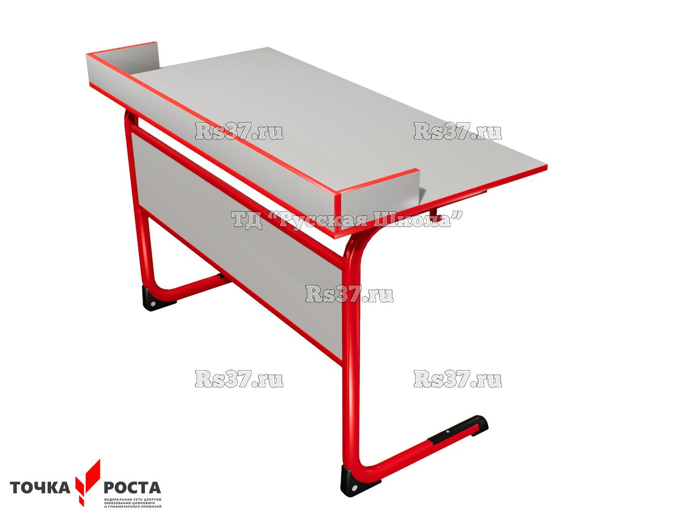Стол лабораторный ЭЛЛИПС цельносварной с бортом на плоскоовальной трубе «Точка роста» для химии, физики, биологии (2-мест, гр. 6, мк. Красный, кор. Серый)