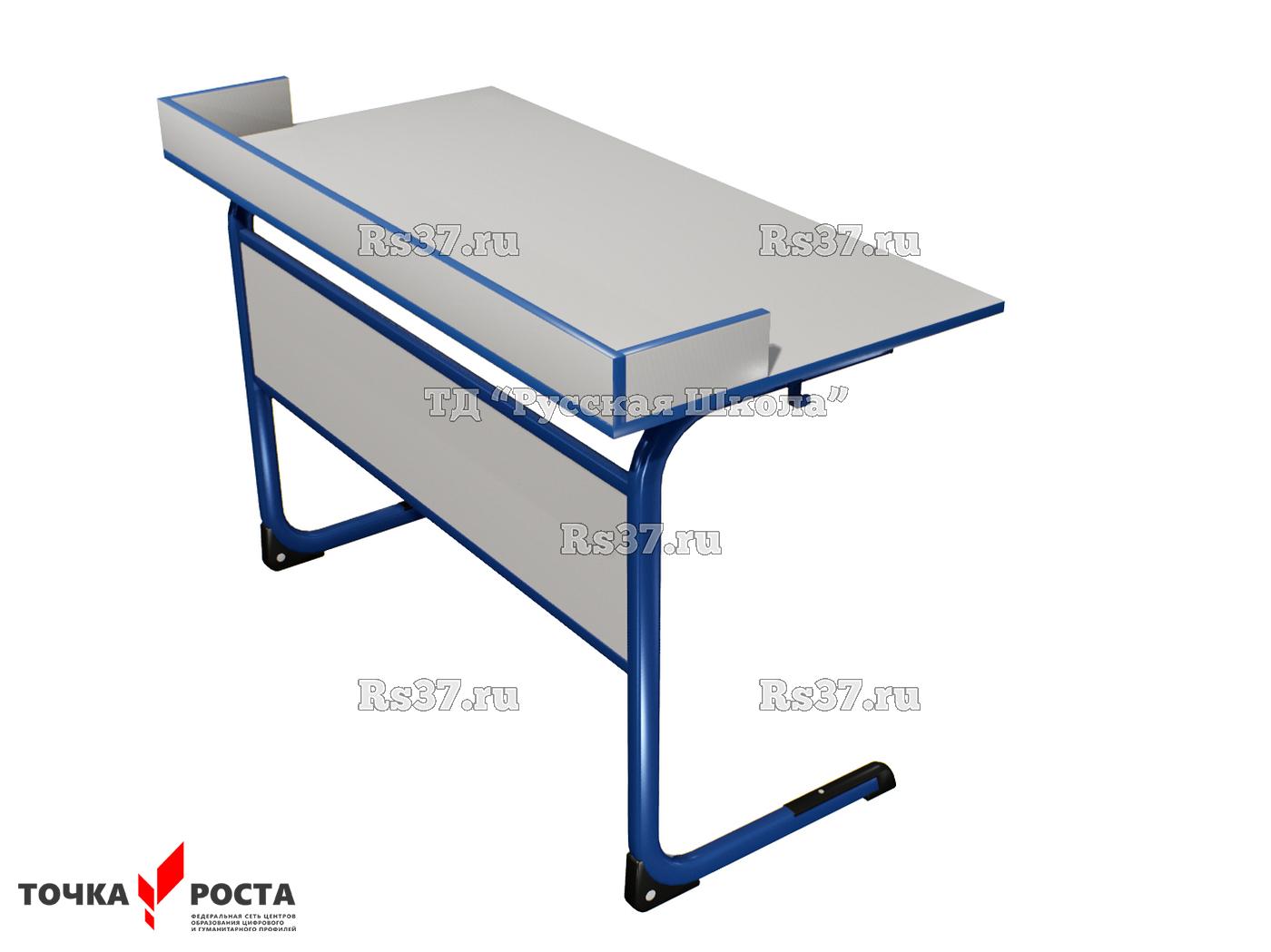 Стол лабораторный ЭЛЛИПС цельносварной с бортом на плоскоовальной трубе «Точка роста» для химии, физики, биологии (2-мест, гр. 6, мк. Синий, кор. Серый)