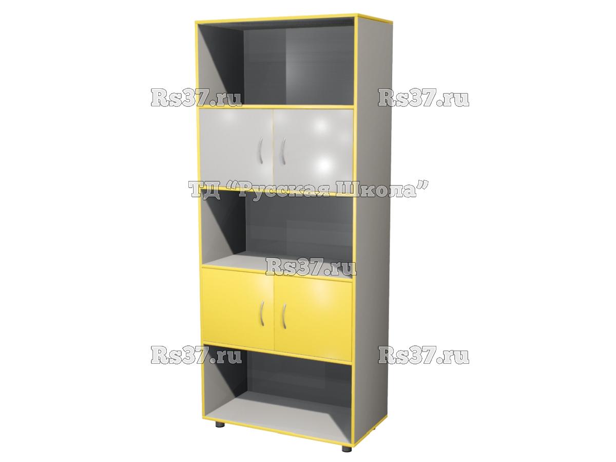Шкаф КВАНТ широкий полуоткрытый М2 «Точка роста» (ЛДСП 22 мм, к. Серый, ф. Серый/Жёлтый)