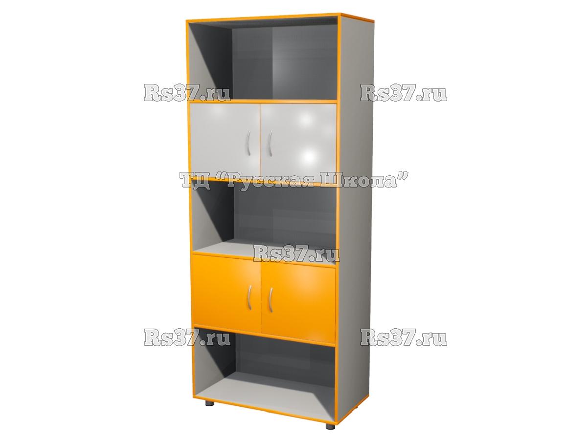 Шкаф КВАНТ широкий полуоткрытый М2 «Точка роста» (ЛДСП 16 мм, к. Серый, ф. Серый/Оранжевый)
