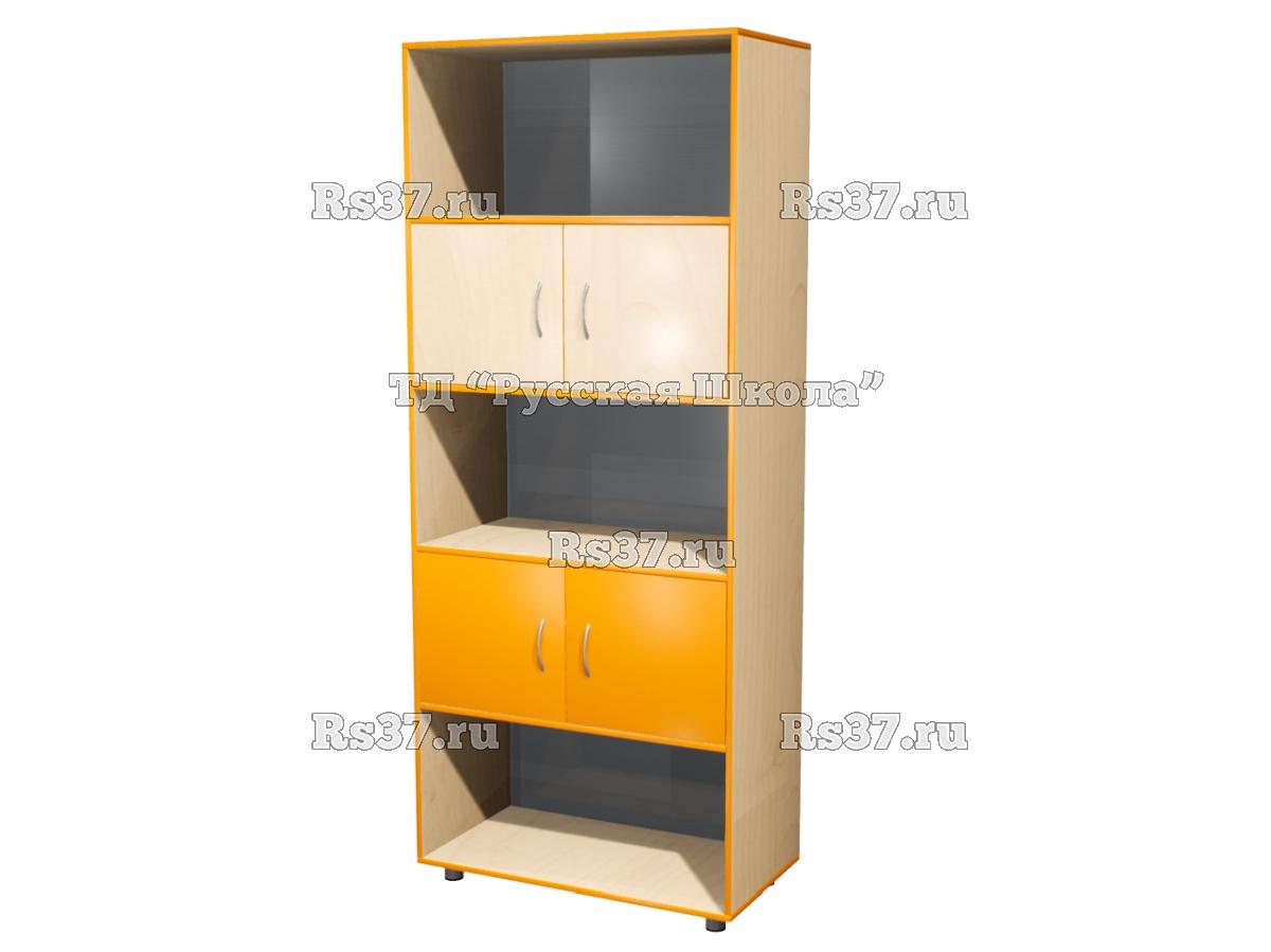 Шкаф КВАНТ широкий полуоткрытый М2 «Точка роста» (ЛДСП 22 мм, к. Клён, ф. Клён/Оранжевый)