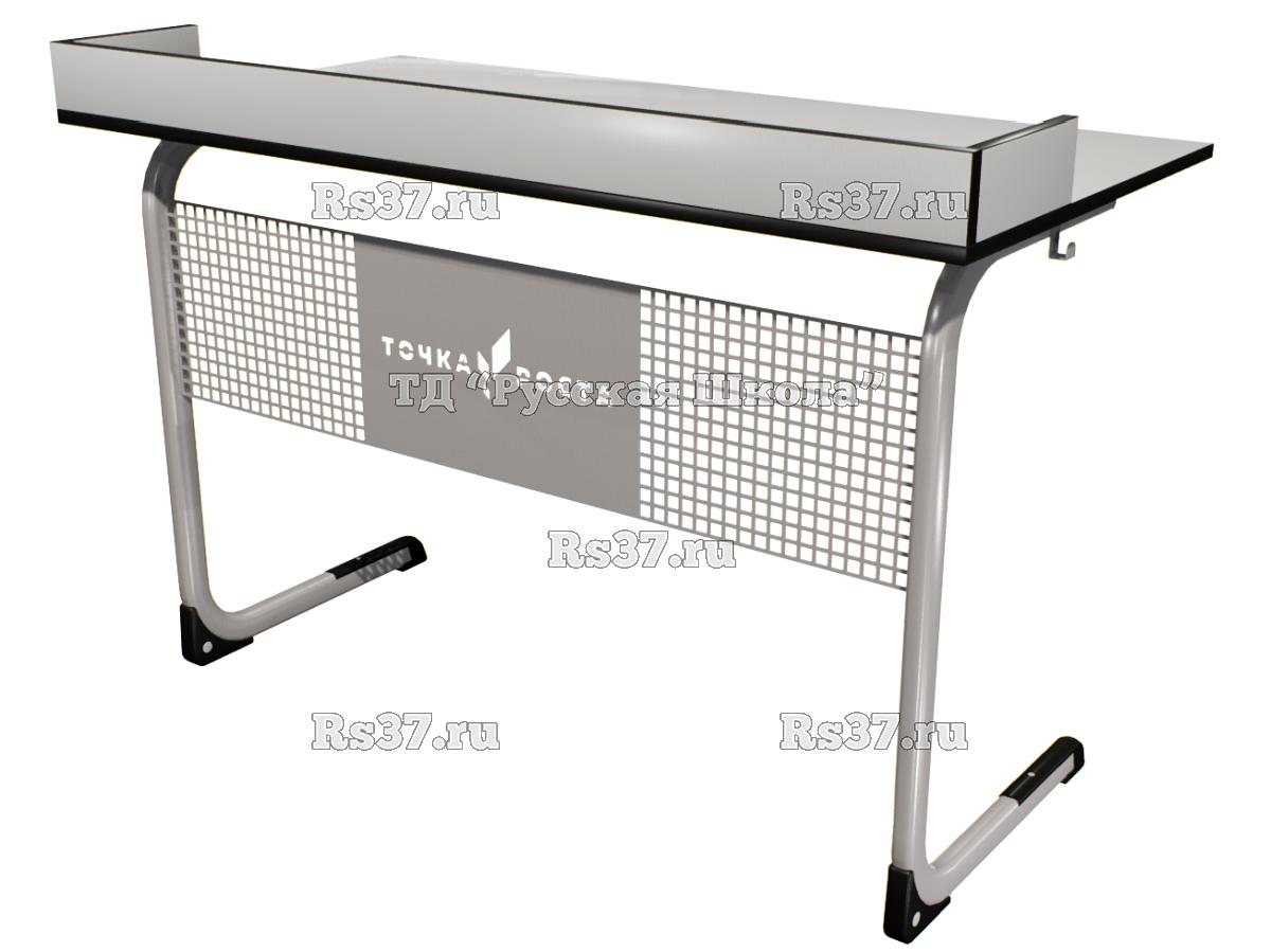 Стол лабораторный цельносварной с бортом и перфорированным экраном на плоскоовальной трубе «Точка роста» для химии, физики, биологии. (2-мест, гр. 6, ст.Серая, кр.Черный, мк.Серый )