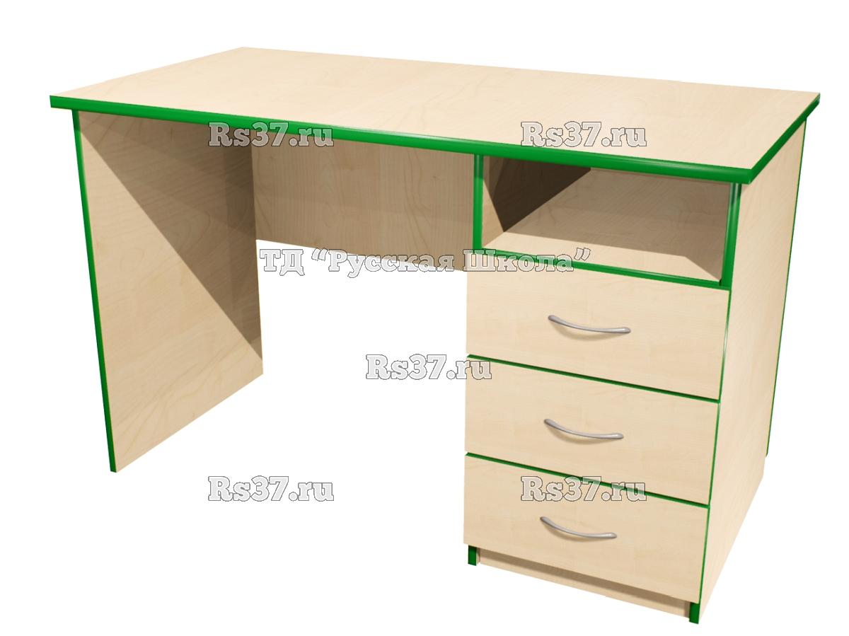 Стол письменный со встроенной тумбой 3 ящика «Точка роста» (ст/фас. Клён, кор. Клён, кр. Зелёная)