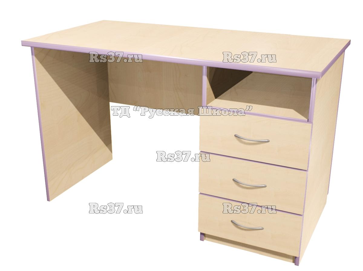 Стол письменный со встроенной тумбой 3 ящика «Точка роста» (ст/фас. Клён, кор. Клён, кр. Фиолетовая)