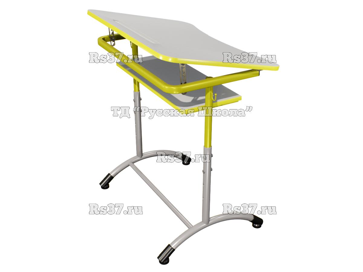 Стол ученический ДЖЕТ 1-мест регулируемый по высоте и углу наклона столешницы 0-15 градусов, с полкой «Точка роста» (гр. 4-6, ст. Серая, кр. Лайм, мк. Лайм/Серый)