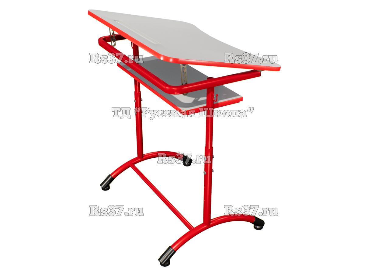 Стол ученический ДЖЕТ 1-мест регулируемый по высоте и углу наклона столешницы 0-15 градусов, с полкой «Точка роста» (гр. 4-6, ст. Серая, кр. Красная, мк. Красный)