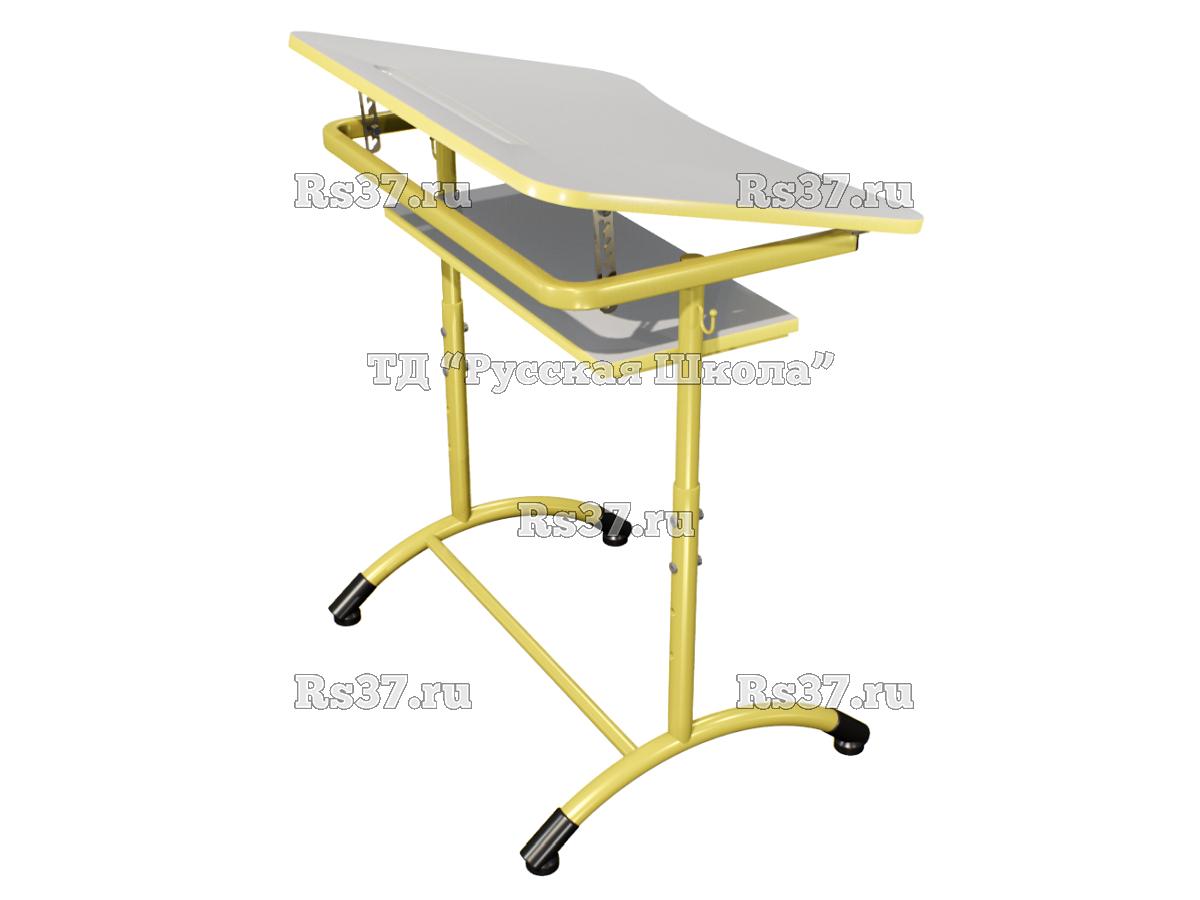 Стол ученический ДЖЕТ 1-мест регулируемый по высоте и углу наклона столешницы 0-15 градусов, с полкой «Точка роста» (гр. 4-6, ст. Серая, кр. Лимонная, мк. Лимонный)