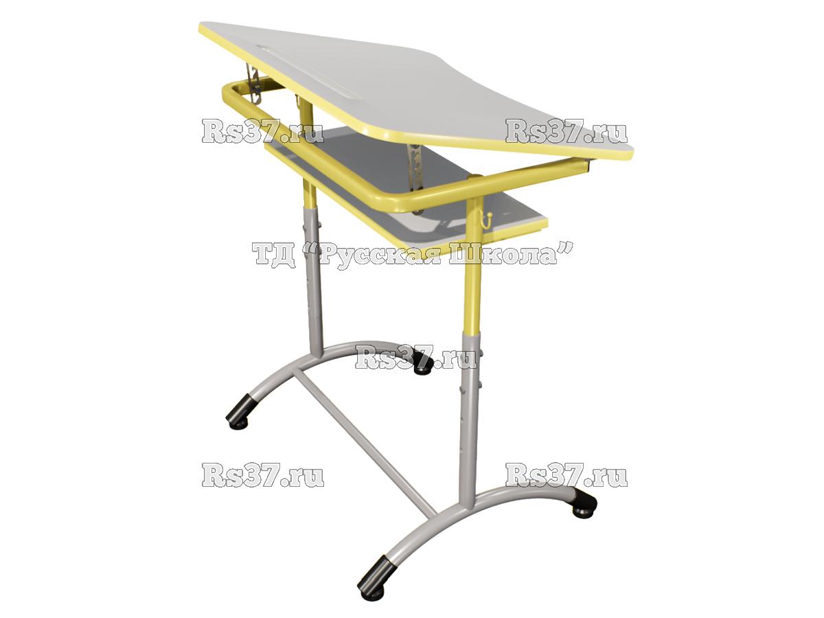 Стол ученический ДЖЕТ 1-мест регулируемый по высоте и углу наклона столешницы 0-15 градусов, с полкой «Точка роста» (гр. 4-6, ст. Серая, кр. Лимонная, мк. Лимонный/Серый)