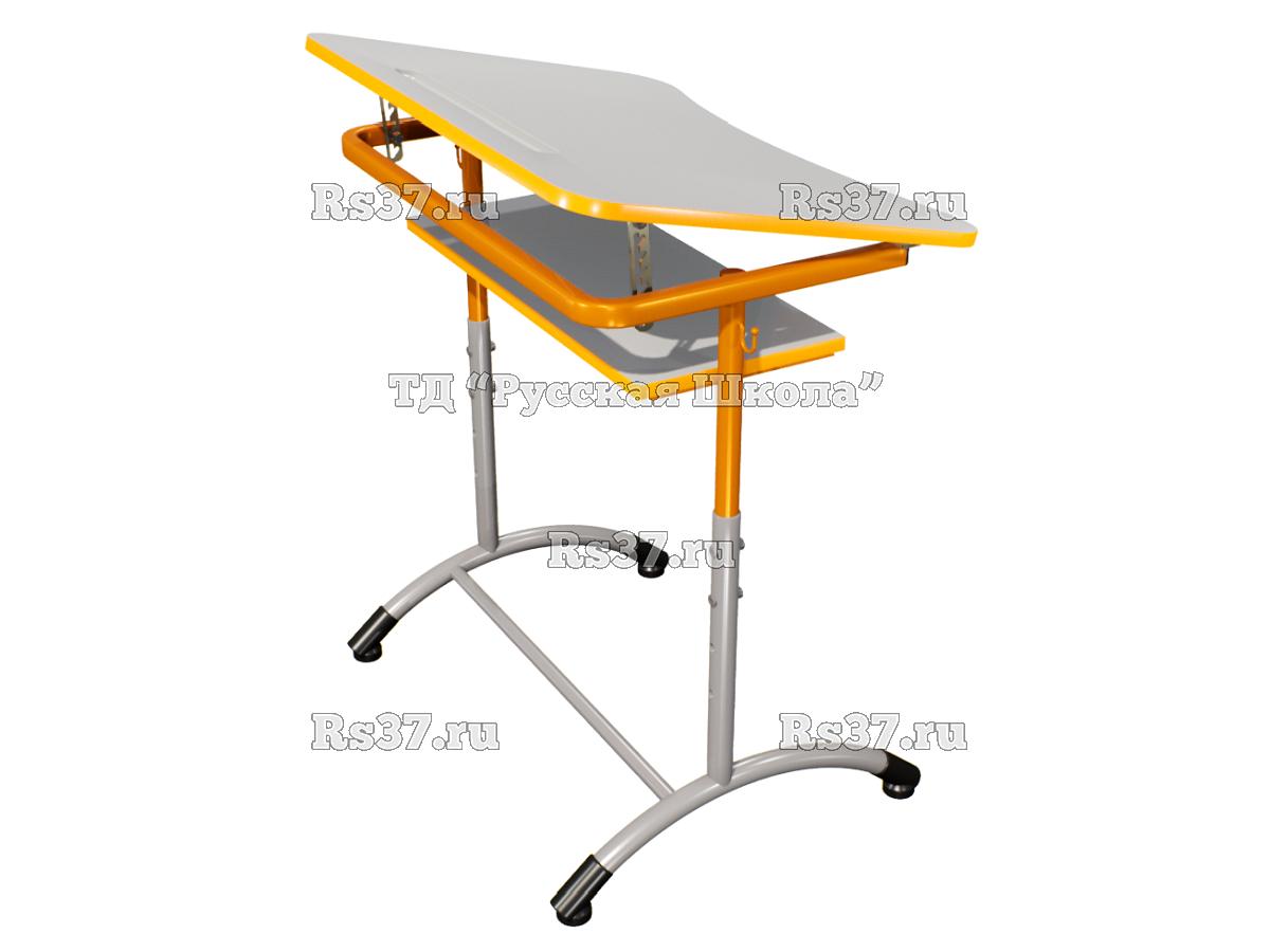 Стол ученический ДЖЕТ 1-мест регулируемый по высоте и углу наклона столешницы 0-15 градусов, с полкой «Точка роста» (гр. 4-6, ст. Серая, кр. Оранжевая, мк. Оранжевый/Серый)