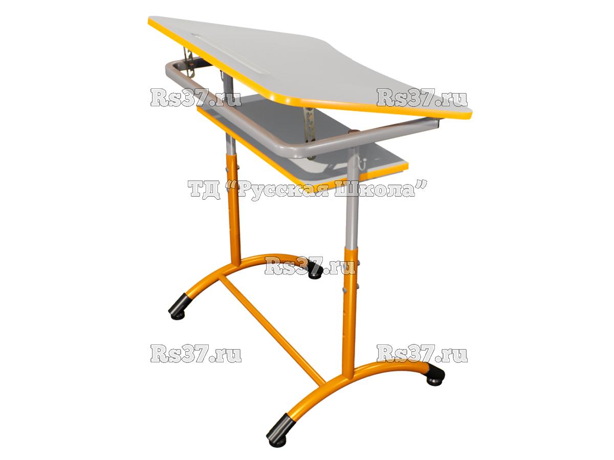 Стол ученический ДЖЕТ 1-мест регулируемый по высоте и углу наклона столешницы 0-15 градусов, с полкой «Точка роста» (гр. 4-6, ст. Серая, кр. Оранжевая, мк. Серый/Оранжевый)