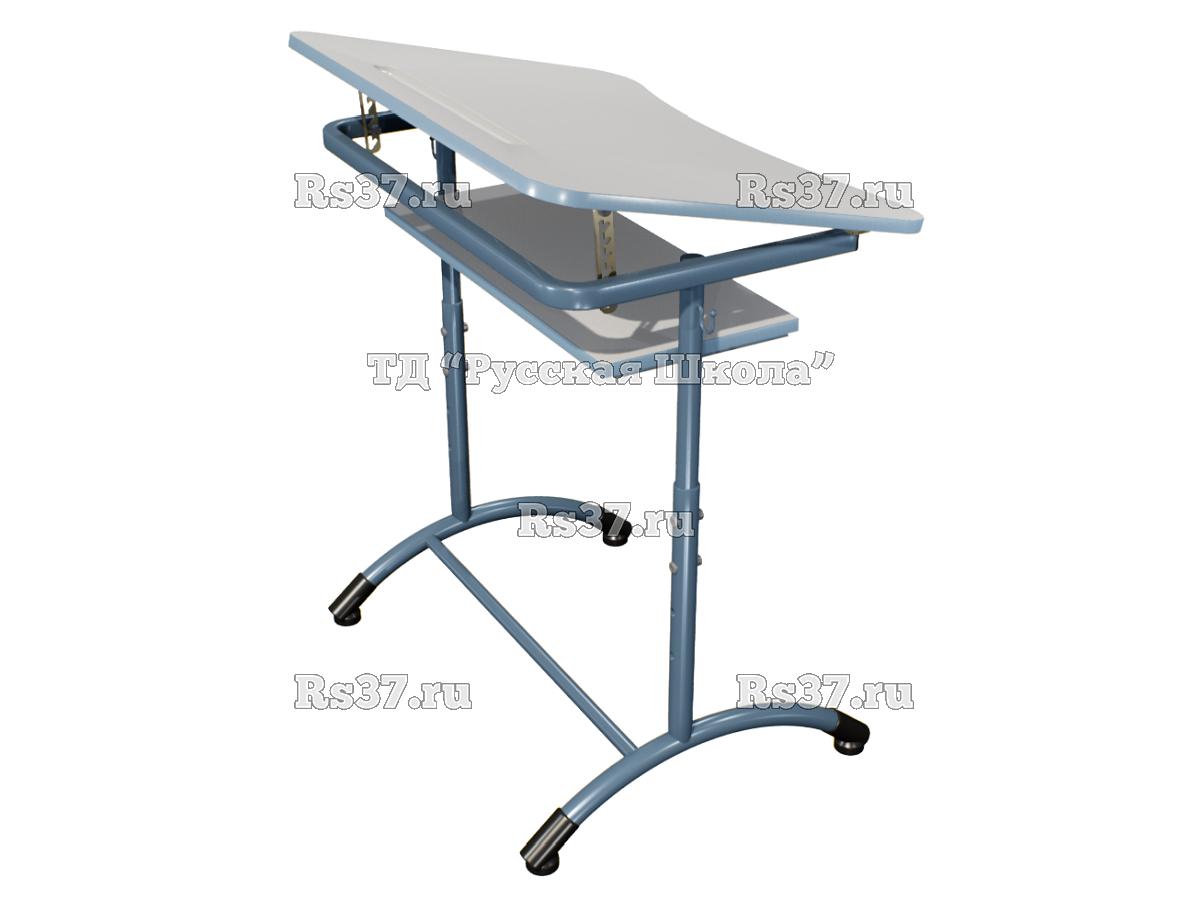 Стол ученический ДЖЕТ 1-мест регулируемый по высоте и углу наклона столешницы 0-15 градусов, с полкой «Точка роста» (гр. 4-6, ст. Серая, кр. Лавандовый, мк. Лавандовый)
