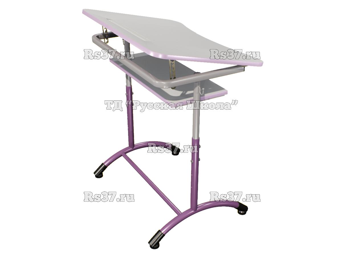 Стол ученический ДЖЕТ 1-мест регулируемый по высоте и углу наклона столешницы 0-15 градусов, с полкой «Точка роста» (гр. 4-6, ст. Серая, кр. Фиолетовый, мк. Серый/Фиолетовый)