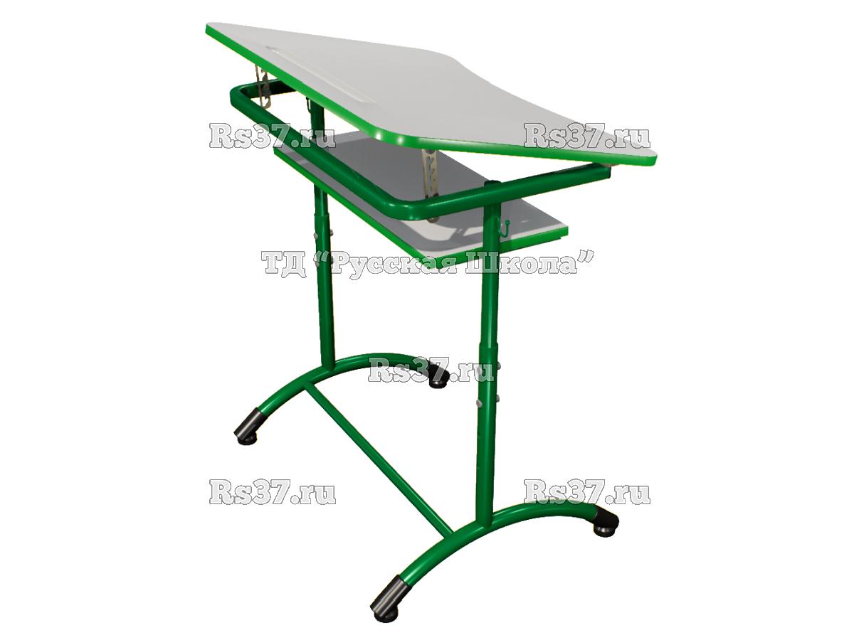 Стол ученический ДЖЕТ 1-мест регулируемый по высоте и углу наклона столешницы 0-15 градусов, с полкой «Точка роста» (гр. 4-6, ст. Серая, кр. Зелёная, мк. Зелёный)