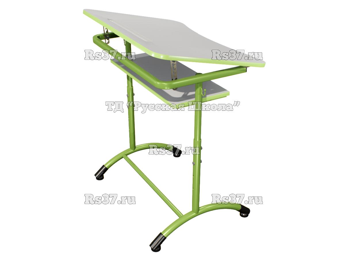 Стол ученический ДЖЕТ 1-мест регулируемый по высоте и углу наклона столешницы 0-15 градусов, с полкой «Точка роста» (гр. 4-6, ст. Серая, кр. Фисташковая, мк. Фисташковый)