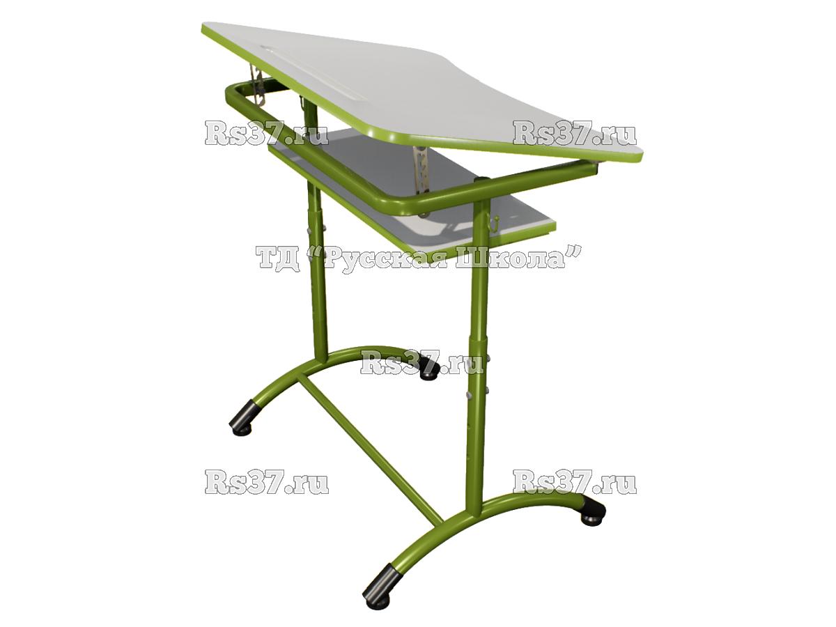 Стол ученический ДЖЕТ 1-мест регулируемый по высоте и углу наклона столешницы 0-15 градусов, с полкой «Точка роста» (гр. 4-6, ст. Серая, кр. Гринери, мк. Гринери)