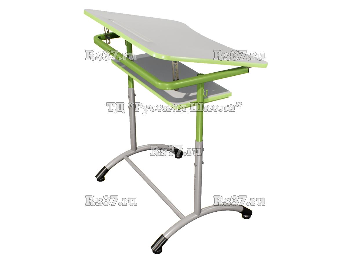 Стол ученический ДЖЕТ 1-мест регулируемый по высоте и углу наклона столешницы 0-15 градусов, с полкой «Точка роста» (гр. 4-6, ст. Серая, кр. Фисташковая, мк. Фисташковый/Серый)