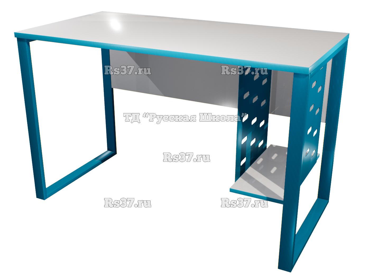 Стол рабочий ЛОФТ на металлокаркасе с подвесом для системного блока «Точка роста» (ст. Серая, кр. Бирюза, мк. Бирюза)