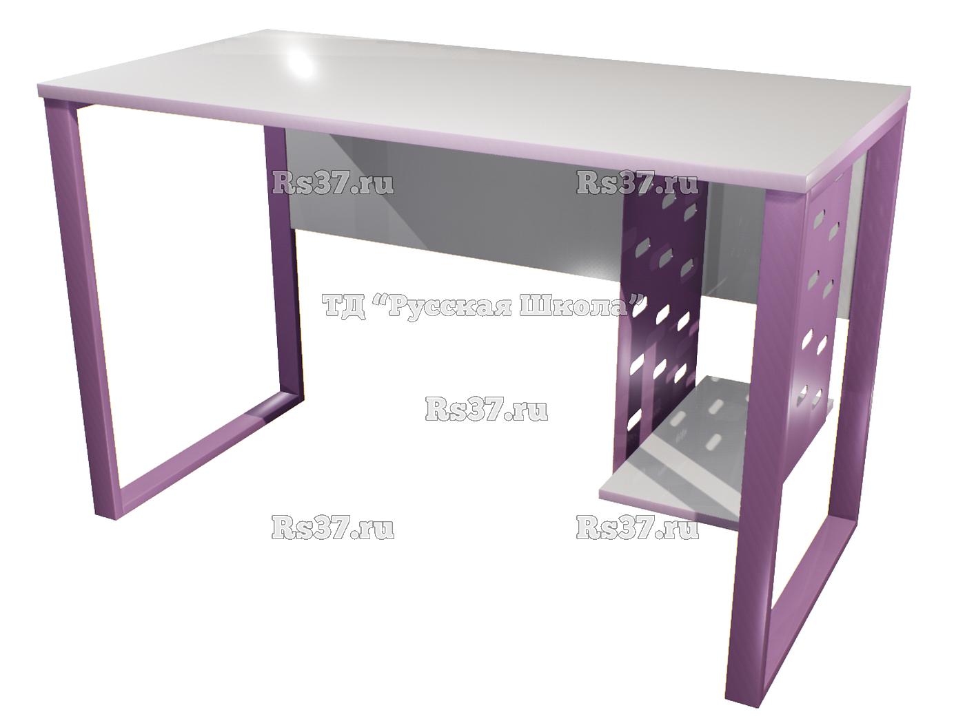 Стол рабочий ЛОФТ на металлокаркасе с подвесом для системного блока «Точка роста» (ст. Серая, кр. Фиолетовая, мк. Фиолетовый)