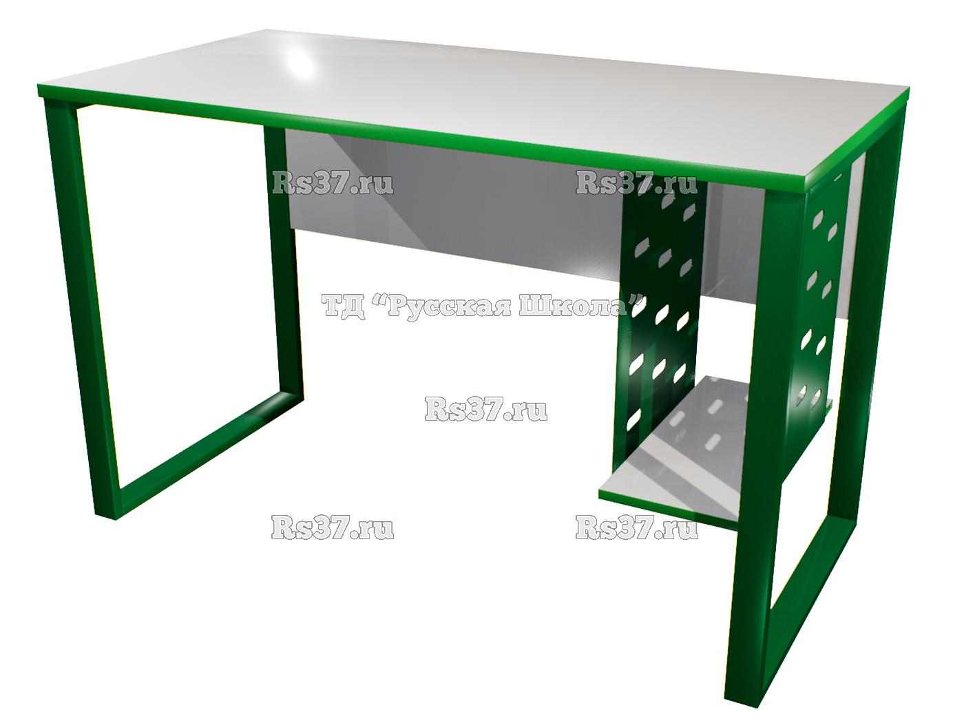 Стол рабочий ЛОФТ на металлокаркасе с подвесом для системного блока «Точка роста» (ст. Серая, кр. Зеленая, мк. Зеленый)