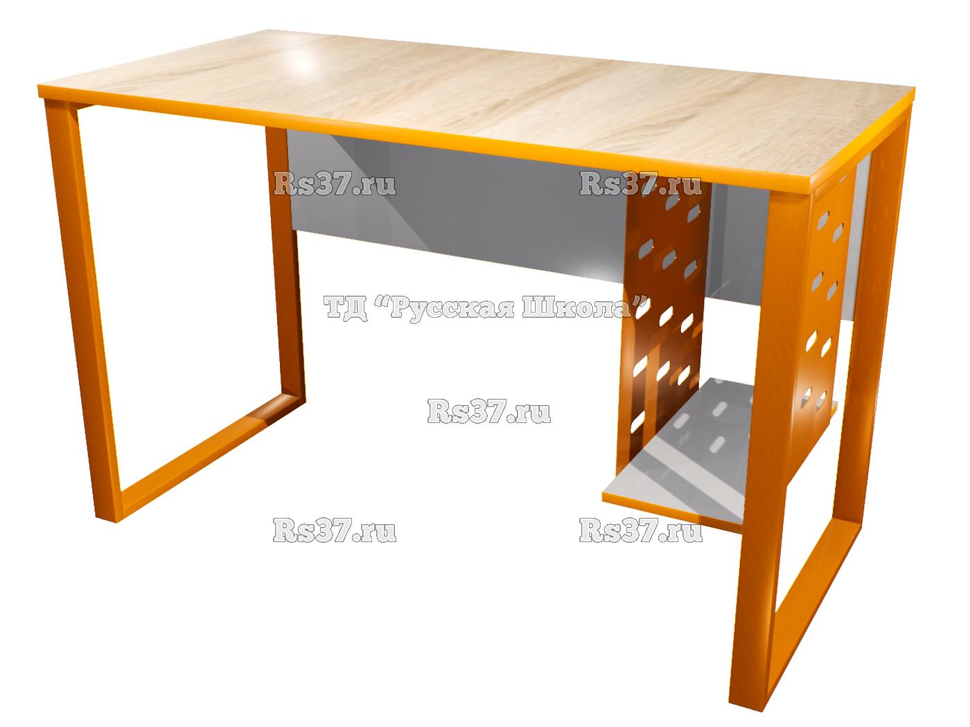 Стол рабочий ЛОФТ на металлокаркасе с подвесом для системного блока «Точка роста» (ст. Дуб Сонома, кр. Оранжевая, мк. Оранжевый)