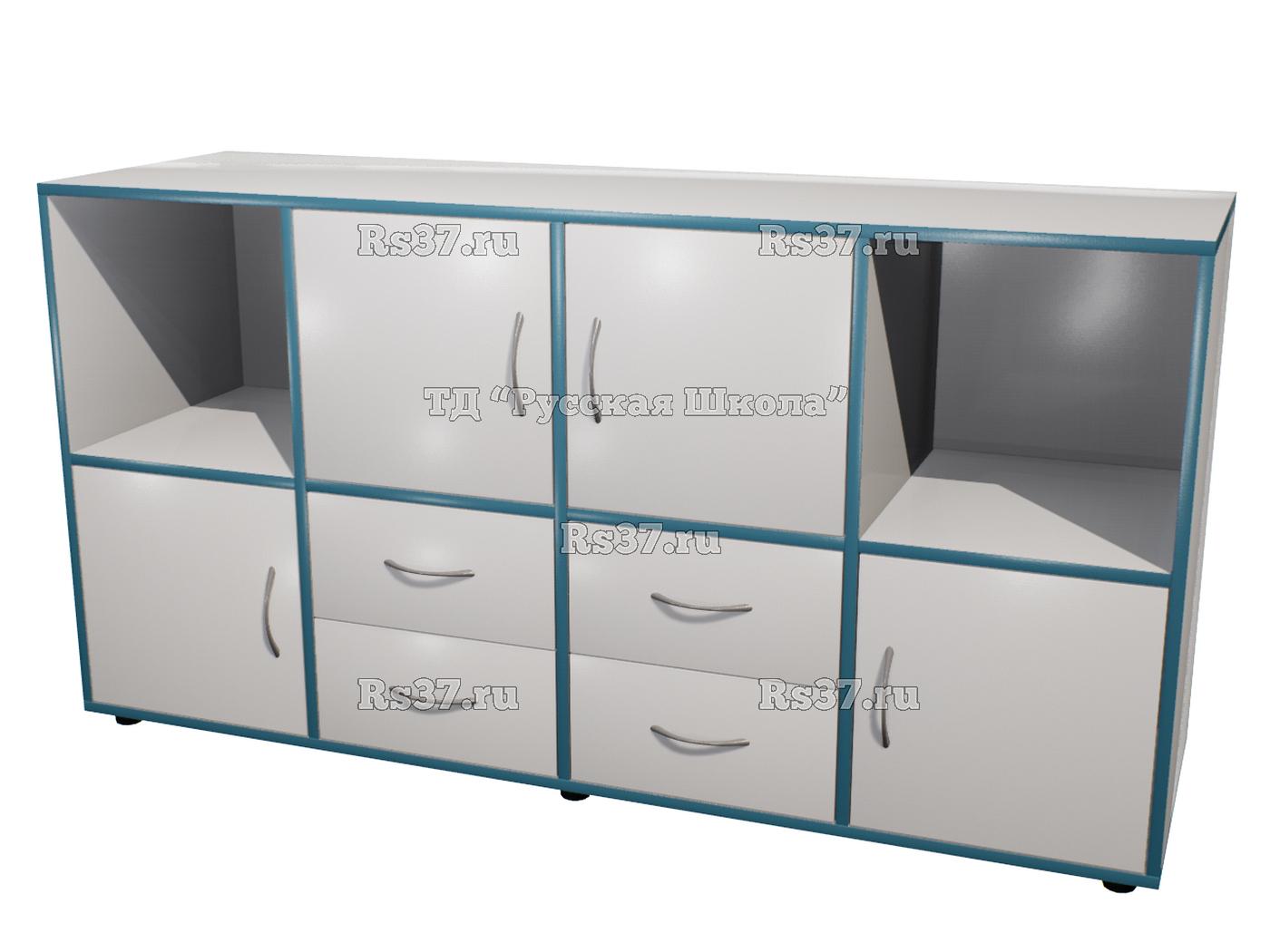 Тумба КАСКАД Т42M4 полуоткрытая с 4 ящиками и 4 дверцами «Точка роста» (кор. Серый, кр. Бриз, фас. Серые)