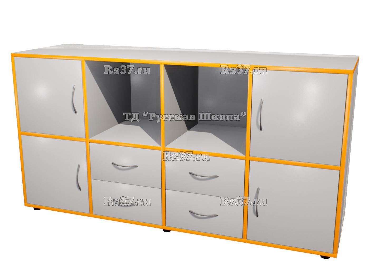 Тумба КАСКАД Т42M3 полуоткрытая с 4 ящиками и 4 дверцами «Точка роста» (кор. Серый, кр. Оранжевая, фас. Серые)