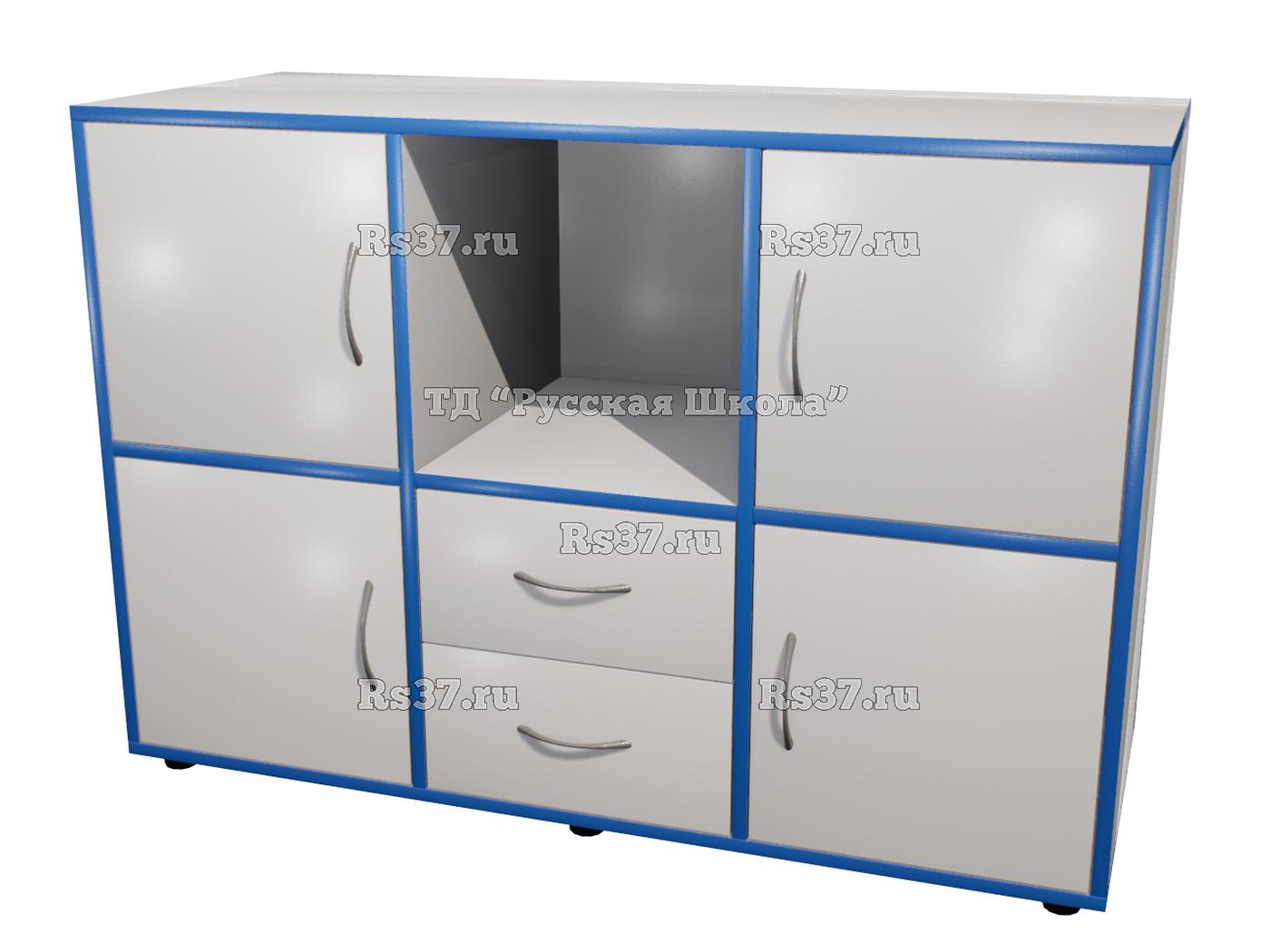 Тумба КАСКАД Т32M2 полуоткрытая с 2 ящиками и 4 дверцами «Точка роста» (кор. Серый, кр. Синяя, фас. Серые)