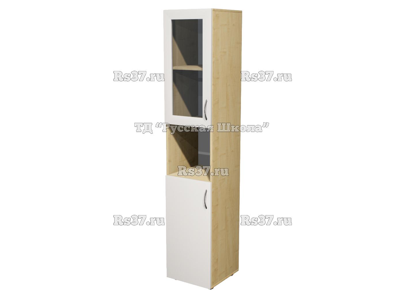 Шкаф ЭКО 15М7 узкий полуоткрытый с нишей со стеклом (кор. Клен, ф. Белые)