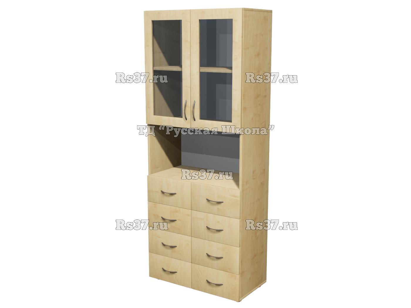 Шкаф ЭКО 25M13 широкий полуоткрытый 8 ящиков с нишей со стеклом (кор. Клен)