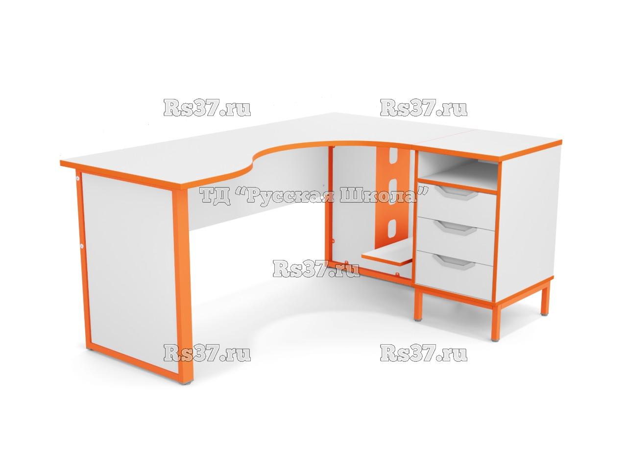 Стол угловой ЛОФТ с подвесом для системного блока на мк., в комплекте с приставной тумбой, с 2 боковыми экранами из ЛДСП (мк. Оранжевый, ст. Серый)