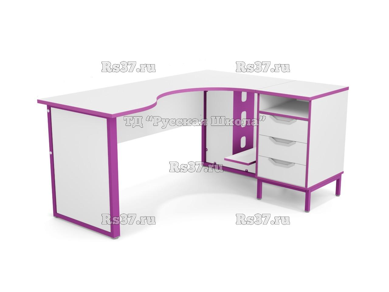 Стол угловой ЛОФТ с подвесом для системного блока на мк., в комплекте с приставной тумбой, с 2 боковыми экранами из ЛДСП (мк. Фиолетовый, ст. Серый)