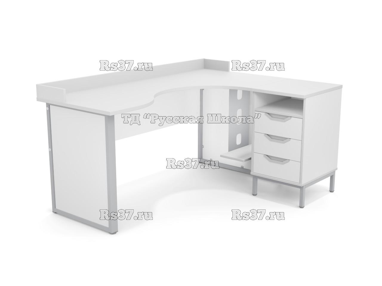 Стол угловой ЛОФТ с бортом с подвесом для системного блока на мк., в комплекте с приставной тумбой, с 2 боковыми экранами из ЛДСП (мк. Серый, ст. Серая)