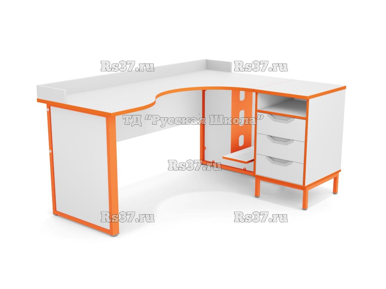 Стол угловой ЛОФТ с бортом с подвесом для системного блока на мк., в комплекте с приставной тумбой, с 2 боковыми экранами из ЛДСП (мк. Оранжевый, ст. Серая)