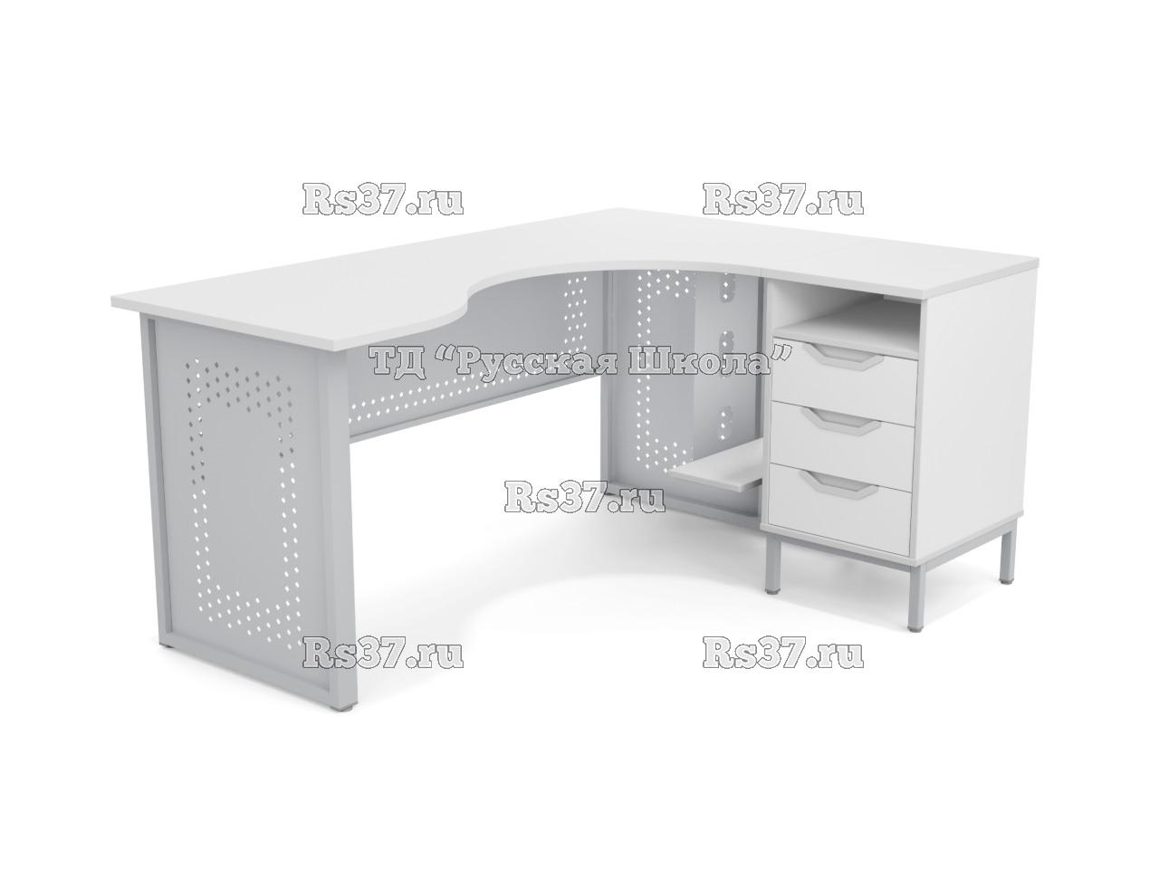 Стол угловой ЛОФТ с подвесом для системного блока с перфорацией на мк., в комплекте с приставной тумбой, с 2 боковыми экранами (мк. Серый, ст. Серая)