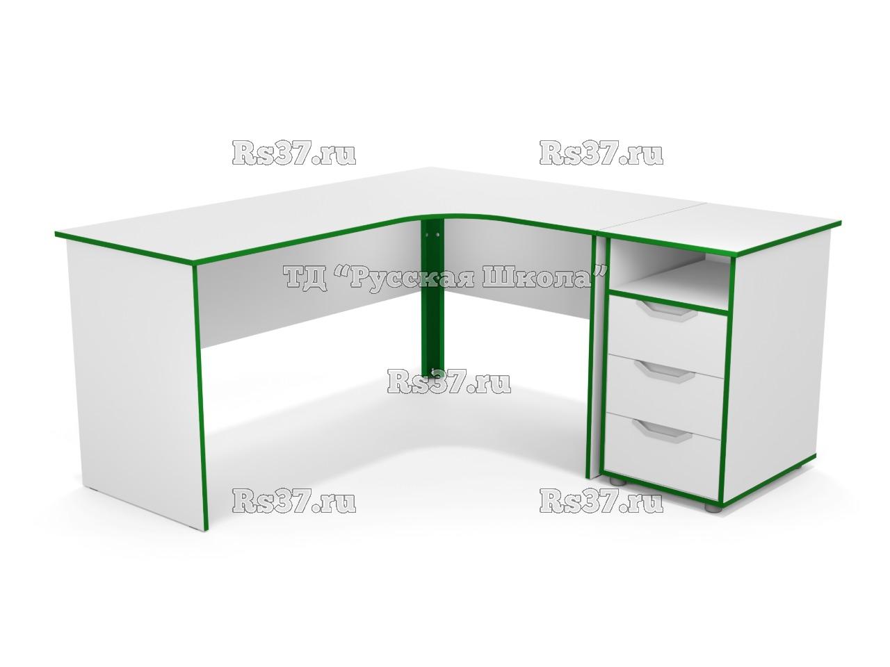 Стол угловой ЛОФТ с приставной тумбой 3 ящика (ст. Серая, кр. Зелёная), ручки «Соты»
