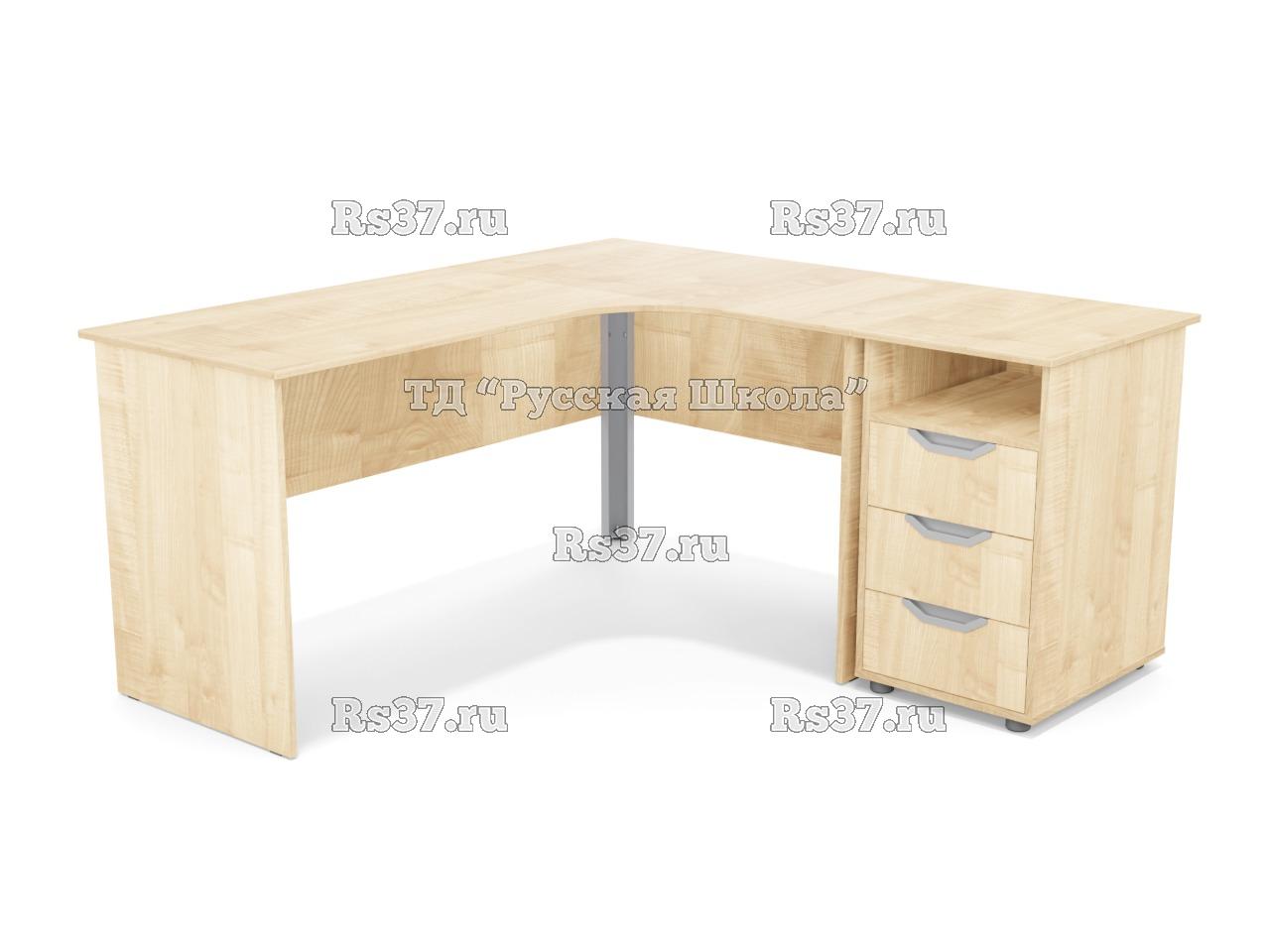 Стол угловой ЛОФТ с приставной тумбой 3 ящика (ст. Клён, кр. Клён), ручки «Соты»