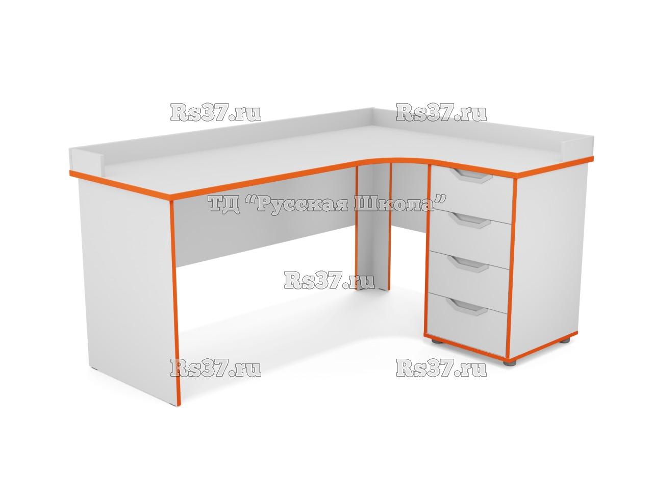 Стол угловой ЛОФТ с приставной тумбой 4 ящика, с бортом (ст. Серая, кр. Оранжевая), ручки «Соты»