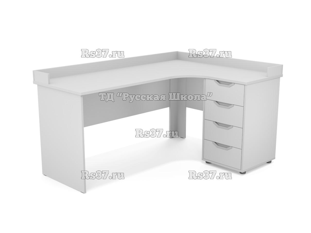 Стол угловой ЛОФТ с приставной тумбой 4 ящика, с бортом (ст. Серая, кр. Серая), ручки «Соты»